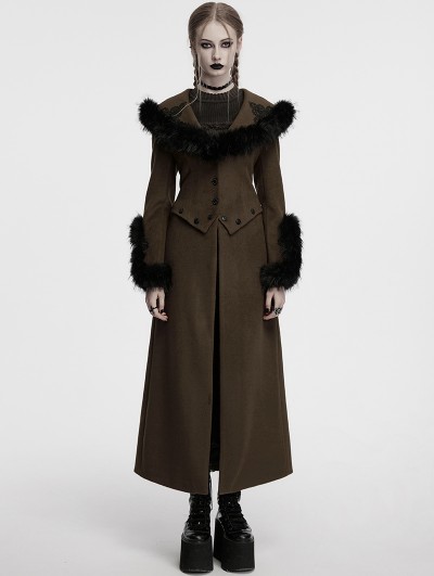 Punk Rave Coffee Vintage Gothic Detachable Short-to-Long Woolen Jacket for Women