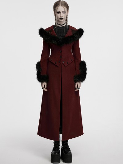 Punk Rave Red Vintage Gothic Detachable Short-to-Long  Woolen Jacket for Women