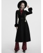 Punk Rave Black Gothic Retro Buckle Belt Long Fur Coat for Women
