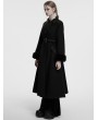 Punk Rave Black Gothic Retro Buckle Belt Long Fur Coat for Women