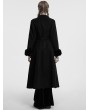 Punk Rave Black Gothic Retro Buckle Belt Long Fur Coat for Women