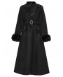 Punk Rave Black Gothic Retro Buckle Belt Long Fur Coat for Women