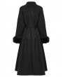 Punk Rave Black Gothic Retro Buckle Belt Long Fur Coat for Women