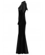 Punk Rave Black Gothic Bat Wide Shoulder Long Fishtail Dress