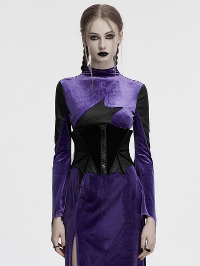 Punk Rave Black Gothic Bat Velvet Spliced Corset Belt