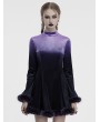 Punk Rave Black and Violet Gothic Gradient Fur Trim Velvet Short Dress