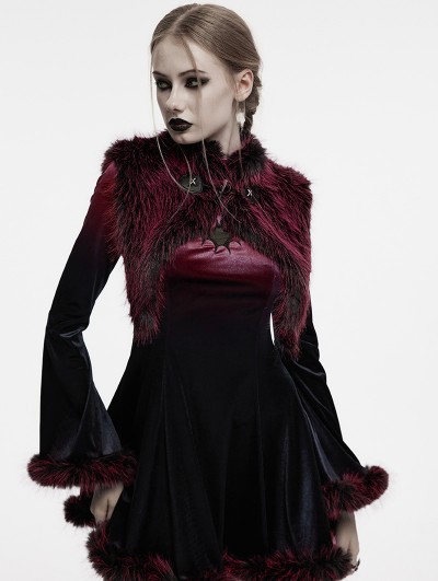 Punk Rave Black and Red Gradient Gothic Fur Devil Shawl for Women