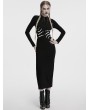 Punk Rave Black Sexy Gothic Skeleton Printed High Slit Long Dress