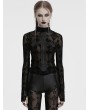 Punk Rave Black Sexy Gothic Cross Flocking Embroidery Long Sleeve T-Shirt for Women