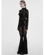 Punk Rave Black Sexy Gothic Cross Flocking Embroidery Long Sleeve T-Shirt for Women