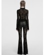 Punk Rave Black Sexy Gothic Cross Flocking Embroidery Long Sleeve T-Shirt for Women