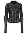 Punk Rave Black Sexy Gothic Cross Flocking Embroidery Long Sleeve T-Shirt for Women