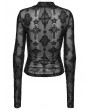 Punk Rave Black Sexy Gothic Cross Flocking Embroidery Long Sleeve T-Shirt for Women