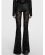 Punk Rave Black Gothic Cross Flocking Embroidered Long Flare Pants for Women
