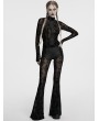 Punk Rave Black Gothic Cross Flocking Embroidered Long Flare Pants for Women