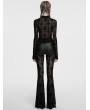 Punk Rave Black Gothic Cross Flocking Embroidered Long Flare Pants for Women
