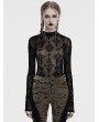 Punk Rave Black Sexy Gothic Cross Flocking Mesh  Long Sleeve Shirt for Women