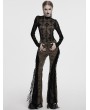 Punk Rave Black Sexy Gothic Cross Flocking Mesh  Long Sleeve Shirt for Women