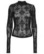 Punk Rave Black Sexy Gothic Cross Flocking Mesh  Long Sleeve Shirt for Women