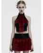 Punk Rave Black and Red Gothic Flame Tie-Dyed Fur Vest Top for Women