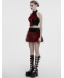 Punk Rave Black and Red Gothic Flame Tie-Dyed Fur Vest Top for Women