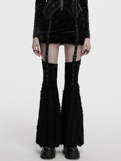 Punk Rave Black Gothic Two-Piece Set Fur Spliced Skirt with Leg Warmers