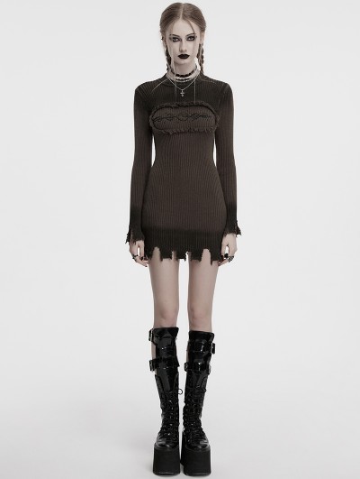 Punk Rave Coffee Gothic Decadent Lunar Eclipse Embroidered Knitted Short Dress