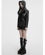 Punk Rave Black Gothic Punk Lapel Hooded Leather Jacket for Women