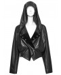 Punk Rave Black Gothic Punk Lapel Hooded Leather Jacket for Women