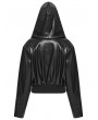 Punk Rave Black Gothic Punk Lapel Hooded Leather Jacket for Women