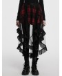 Punk Rave Black and Red Gothic Mesh Plaid Ruffled High-Low Skirt