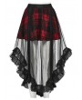 Punk Rave Black and Red Gothic Mesh Plaid Ruffled High-Low Skirt