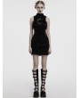 Punk Rave Black Gothic Crescent Embroidered Striped Plush Sleeveless Dress
