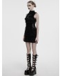 Punk Rave Black Gothic Crescent Embroidered Striped Plush Sleeveless Dress