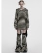 Punk Rave Black and White Gothic Striped Bunny Ear Hoodie Dress