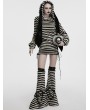 Punk Rave Black and White Gothic Striped Bunny Ear Hoodie Dress