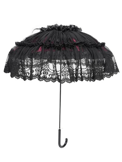 Eva Lady Black and Red Gothic Victorian Floral Lace Umbrella