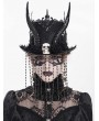 Eva Lady Black Gothic Skull Horn Beaded Tassel Hat