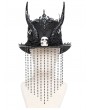 Eva Lady Black Gothic Skull Horn Beaded Tassel Hat