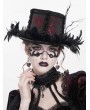 Eva Lady Black and Red Brocade Gothic Floral Feather Hat