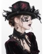 Eva Lady Black and Red Brocade Gothic Floral Feather Hat