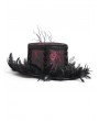 Eva Lady Black and Red Brocade Gothic Floral Feather Hat