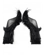 Eva Lady Black Gothic Feather Mesh Spliced Velvet Short Cape for Women