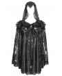 Eva Lady Black Gothic Floral Embroidered Feather Hooded Cloak for Women
