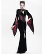 Eva Lady Black and Red Gothic Embroidered Velvet Long Fishtail Dress Coat