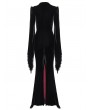 Eva Lady Black and Red Gothic Embroidered Velvet Long Fishtail Dress Coat