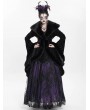 Eva Lady Black Gothic Floral Embroidered Fluffy Fur Coat for Women