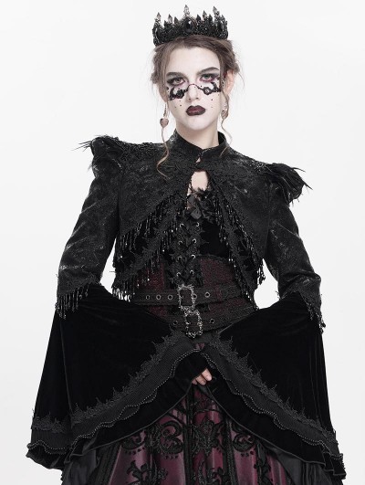 Eva Lady Black Gothic Lace Embroidery Velvet Bolero Short Jacket for Women