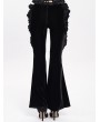 Eva Lady Black Gothic Flower Faux Leather Velvet Flared Pants for Women