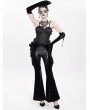 Eva Lady Black Gothic Flower Faux Leather Velvet Flared Pants for Women